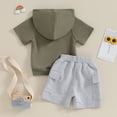 thumbnail image 3 of Bagilaanoe 2pcs Toddler Baby Boy Shorts Set Short Sleeve Hooded T Shirt Tops + Shorts 6M 12M 18M 24M 3T Kids Casual Summer Clothes, 3 of 8
