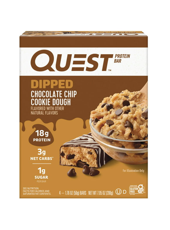 Quest Dipped Protein Bars, Low Sugar, High Protein, Chocolate Chip Cookie Dough, 4 Count