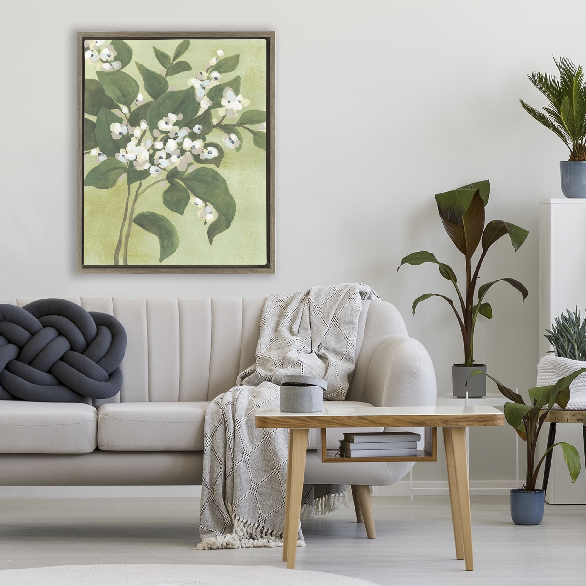 Stupell Industries Verdant Branch Blossoms Brown Framed Floater Canvas Wall Art, design by June Erica Vess