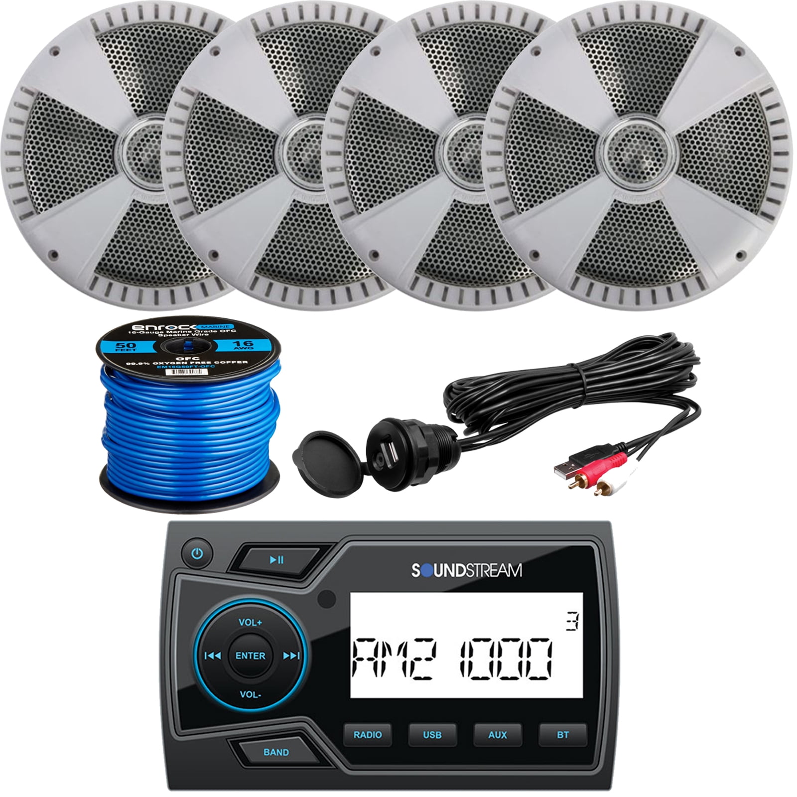 Soundstream Marine Grade Bluetooth USB AUX Digital Media Player, 4x 6.5