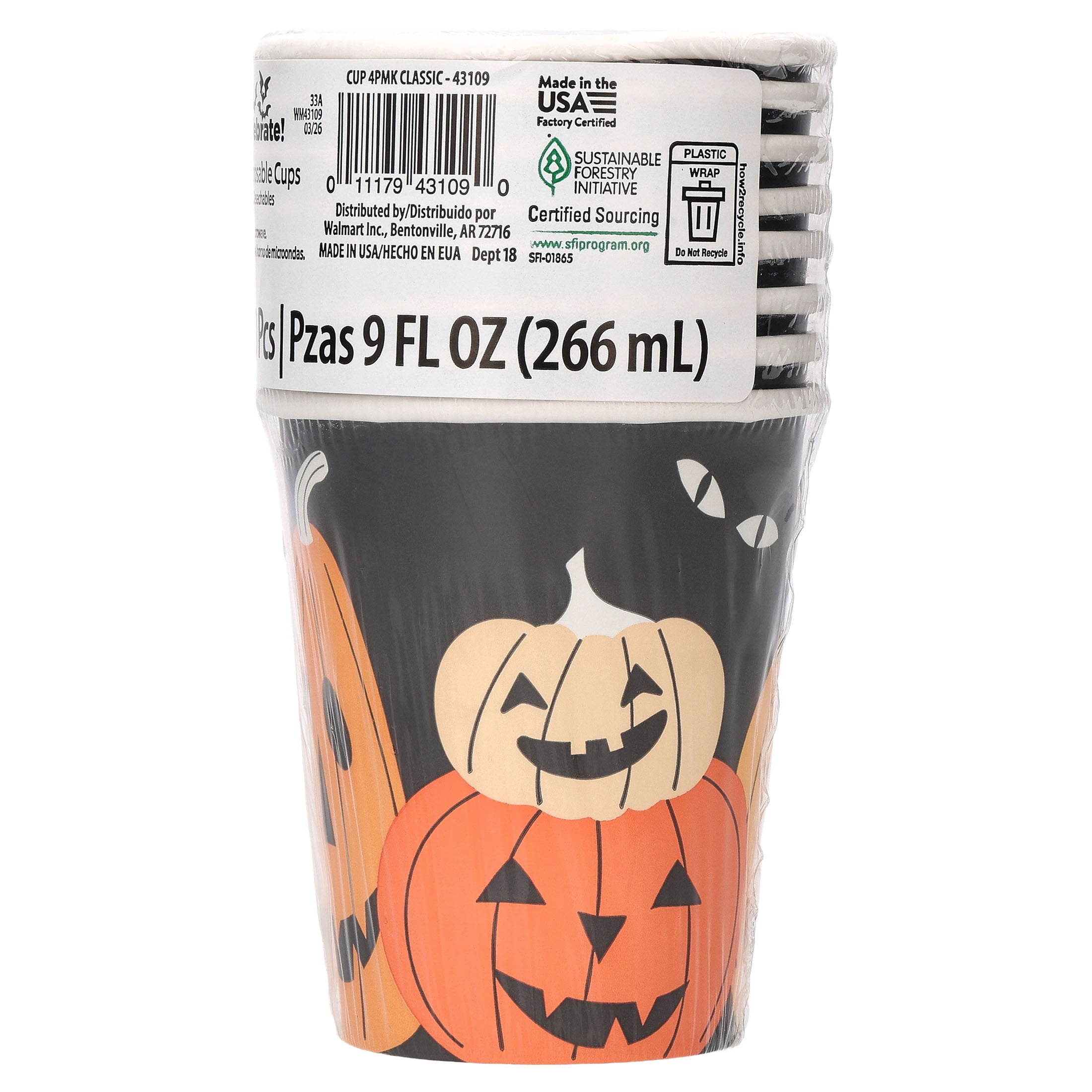 Jack-o'-Lantern Disposable Paper Cups, Multicolor, 9 oz, 8 Count, Halloween by Way To Celebrate