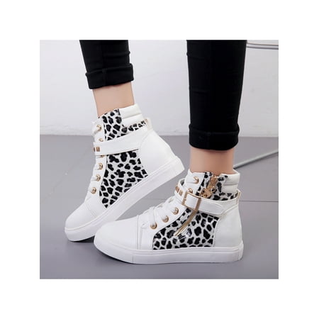 

GENILU Womens Ladies Flat Lace up High Top Ankle Trainers Studds Fashion Sneakers Boots
