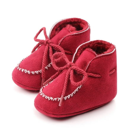 

Pudcoco Newborn Thicken Lining Boots Tie-Up Non-Slip Sole Walkers Flat Shoes