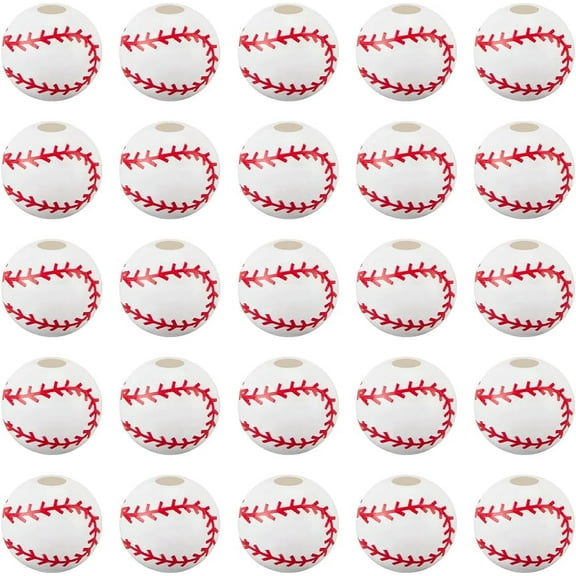 70Pcs Wood Baseball Beads Sport Bead Bulk White Wooden Painted Round Sports Ball Softball Baseballs Shaped Loose Spacer Beads for Jewelry Making Bracelet Necklace DIY Crafts Accessories White DIY