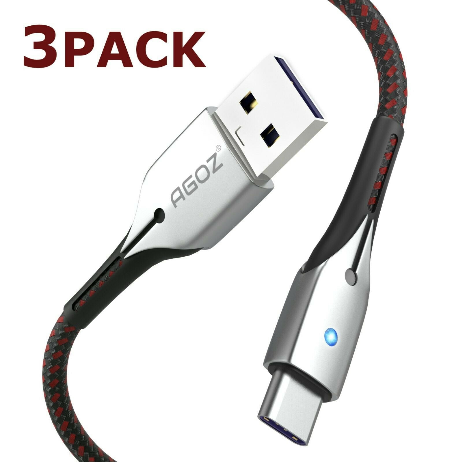 schot Meedogenloos hanger 3 PACK USB C Cable with LED Light FAST Charger Type C for LG Stylo 6, Stylo  5, Stylo 4, V60 ThinQ, V50, VELVET, Reflect, LG Wing, G8 G8X ThinQ, G7, V40,
