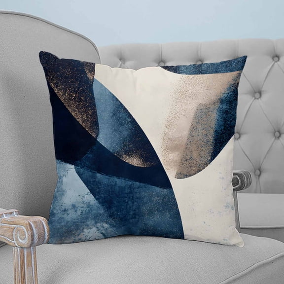 Navy Blue Geometric Throw Pillow Covers, Soft Pillowcases with Invisible Zipper, Modern Beige Abstract Art Decorative Square Pillow Cushion Covers for Living Room Couch Sofa Bed 24x24 Inches