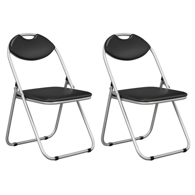 Costway Juego de 2 Sillas Plegables Portátiles, Sillas Plegables de Metal con Manijas de Transporte, Almohadillas Antideslizantes para los Pies, Sillas con Respaldo para Interior y Exterior, Negro