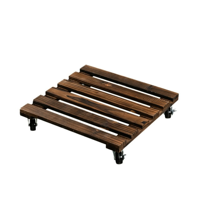 1 Pce Support pour Plantes avec Roues, Support Roulant pour Plantes Robuste en Bois, Caddy Carré pour Plantes avec Roulettes en Métal Verrouillables à 360° pour Grands Pots de Plantes d'Extérieur et d'Intérieur, Pot de Fleurs, Patio
