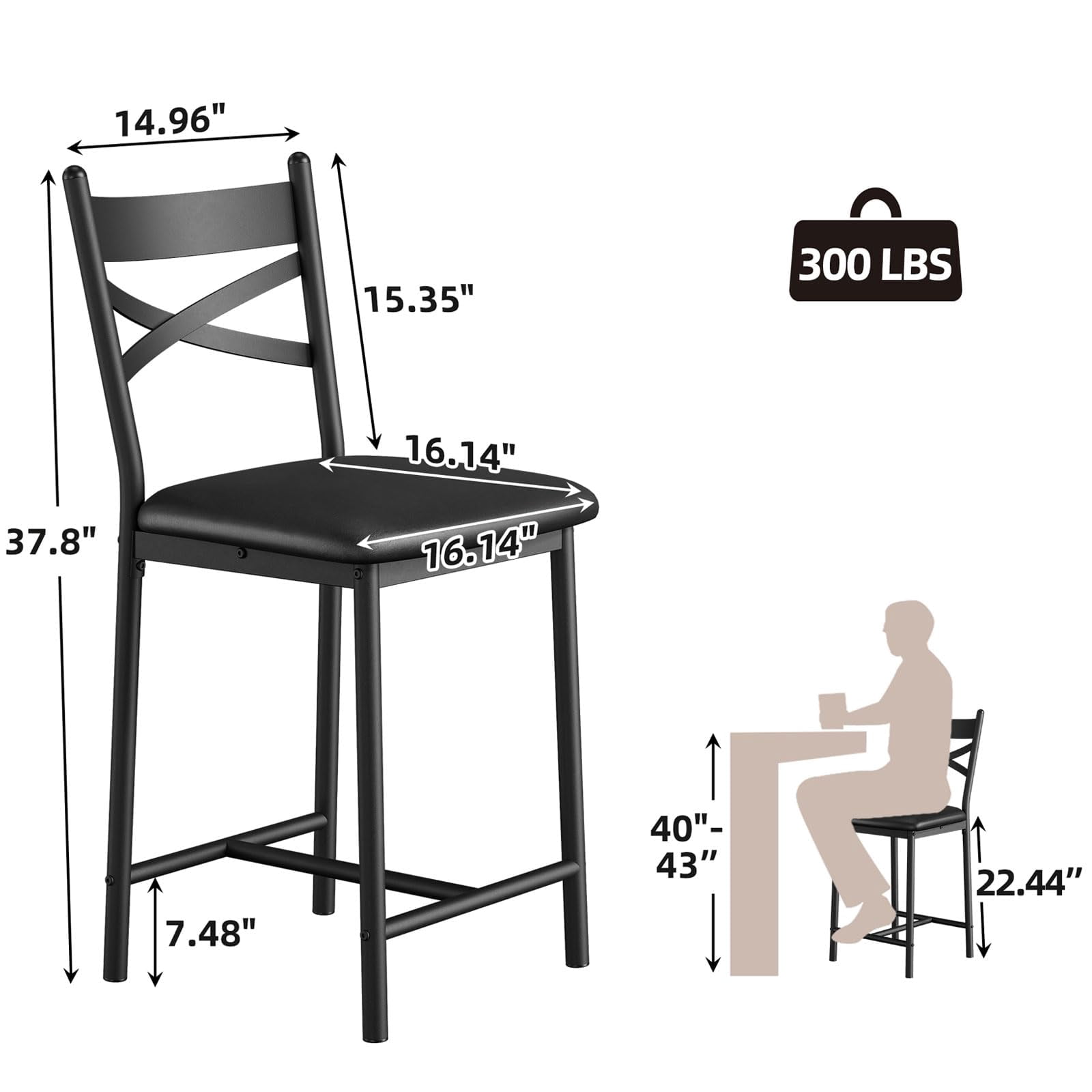 Huisuilinss 22 Inch Counter Height Bar Stools, PU Upholstered Kitchen Barstools, Bar Stools with Back, Comfortable Bar Chairs, Modern Counter Stools 2Pcs/4Pcs for Kitchen Island Apartment Counter Bar
