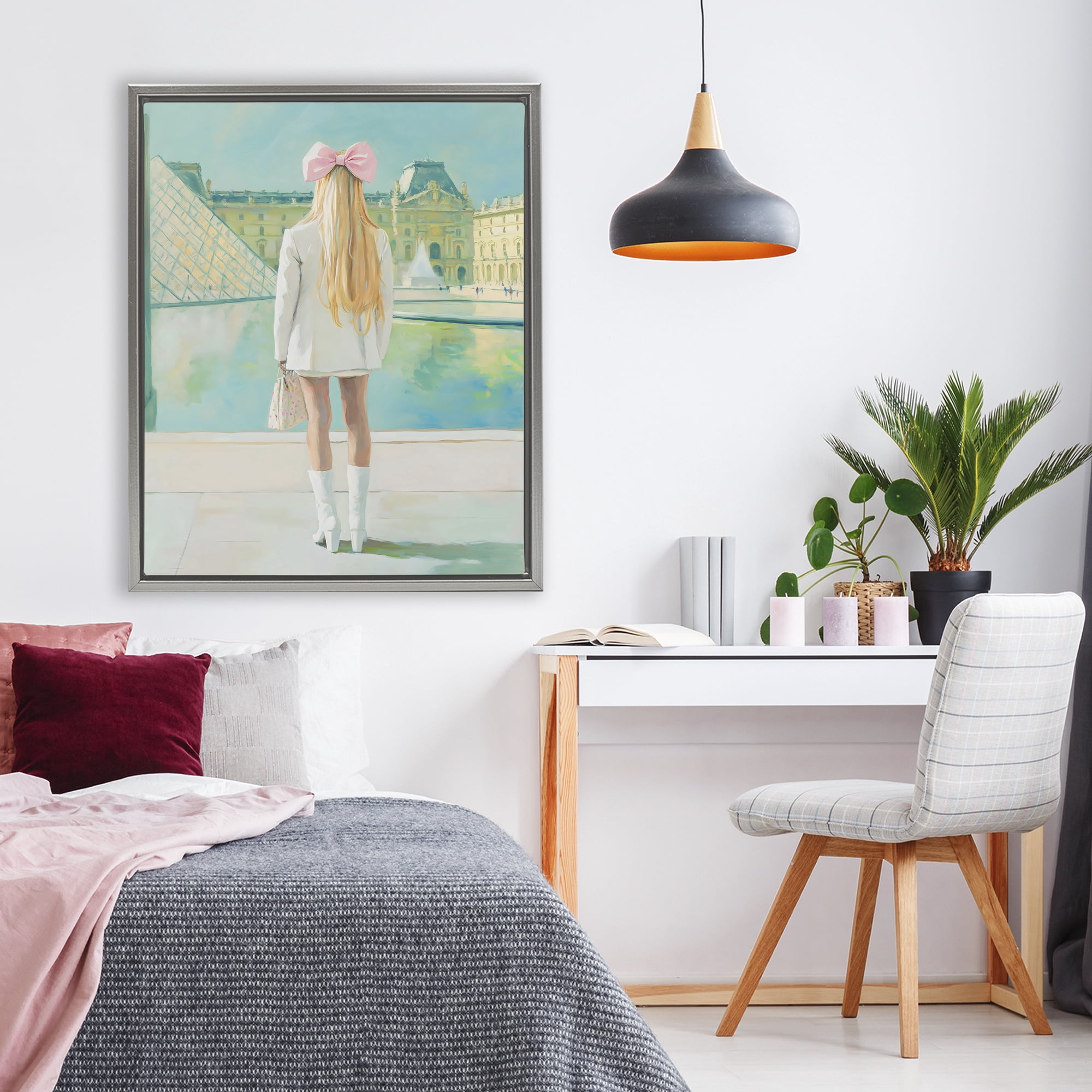 Stupell Industries Girl In Paris Observing Gray Framed Floater Canvas Wall Art, design by The Prints Vibe