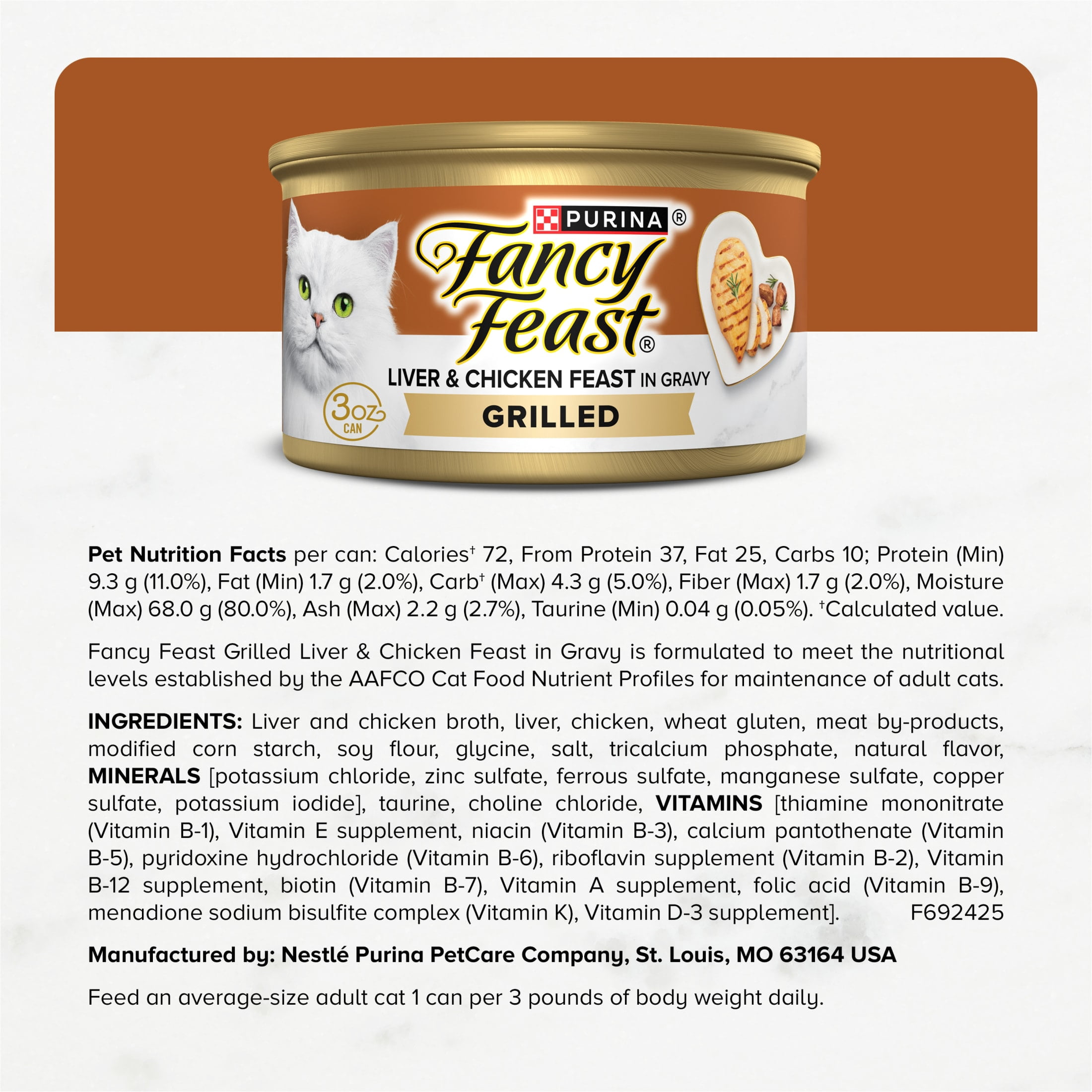 (12 pack) Purina Fancy Feast Grilled Liver and Chicken Feast Gourmet Wet Cat Food in Savory Gravy, 3 oz, 24 Pack