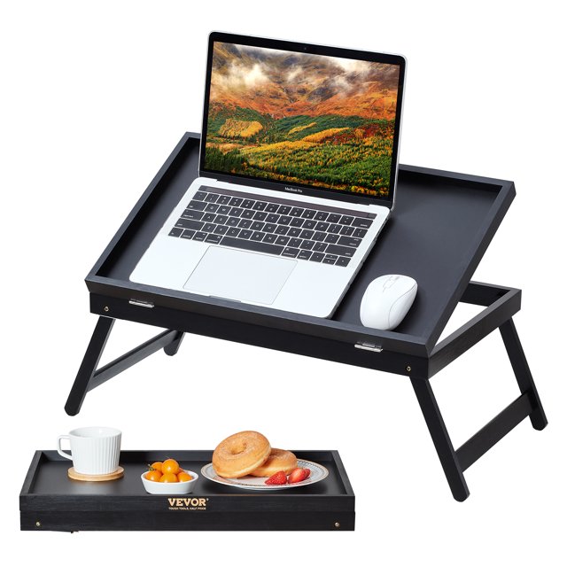 VEVOR Bed Tray Table with Foldable Legs, Bamboo Breakfast Tray for Sofa, Bed, Eating, Snacking, and Working, Adjustable Tabletop Slope Serving Laptop Desk Tray, Portable Food Snack Platter, 20"x12.2"