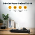 thumbnail image 6 of SUPERDANNY Surge Protector Power Strip 10 ft Long Extension Cord 5 Outlets 3 USB Mountable Black, 6 of 9