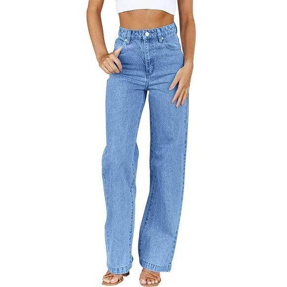 Clearance! SNOWSONG Boyfriend Jeans for Women, Women's High Waisted Jeans Baggy Straight Leg Casual Denim Pants One Pack Dark Blue L
