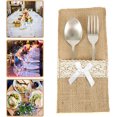 thumbnail image 2 of Bolsa para cubiertos de yute para 20 piezas y soporte cubierto de encaje con lazo rústico, bolsa para cubiertos, suministros Vintage, decoración de mesa, cena para fiesta de boda ER, 2 of 5