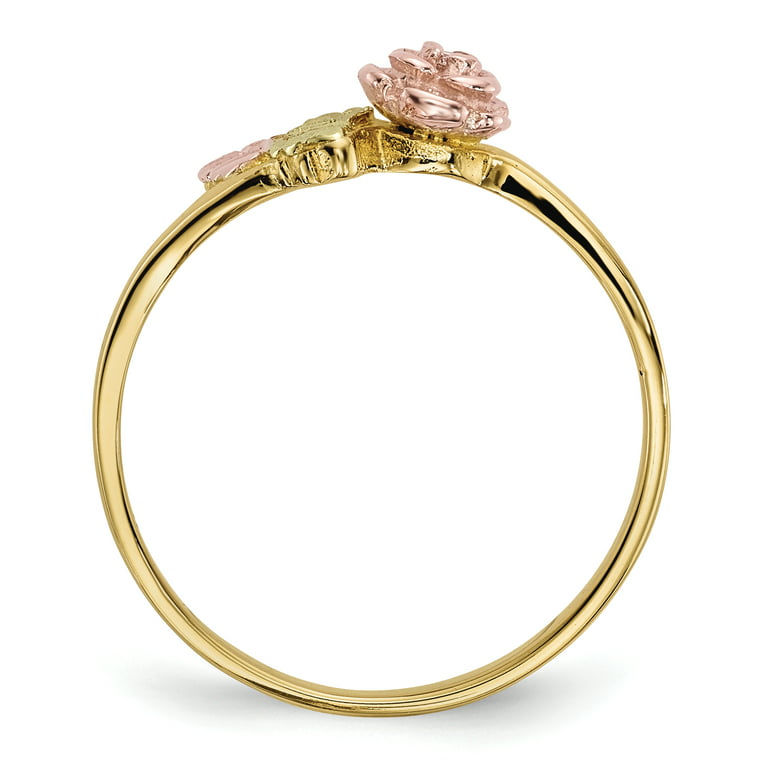 Lex & Lu 10k Tri-Color Black Hills Gold Diamond Rose Ring Size 7