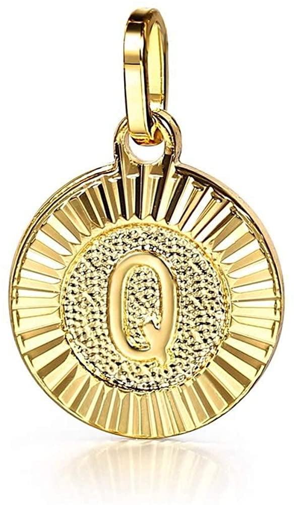 round gold pendant with initial