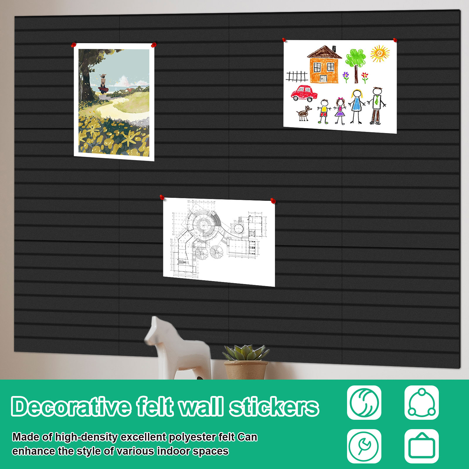 Threns 12 Pcs Felt Bulletin Board with Removable Adhesive Tabs Decorative Felt Pin Board for Photos Memos Home and Office Decor