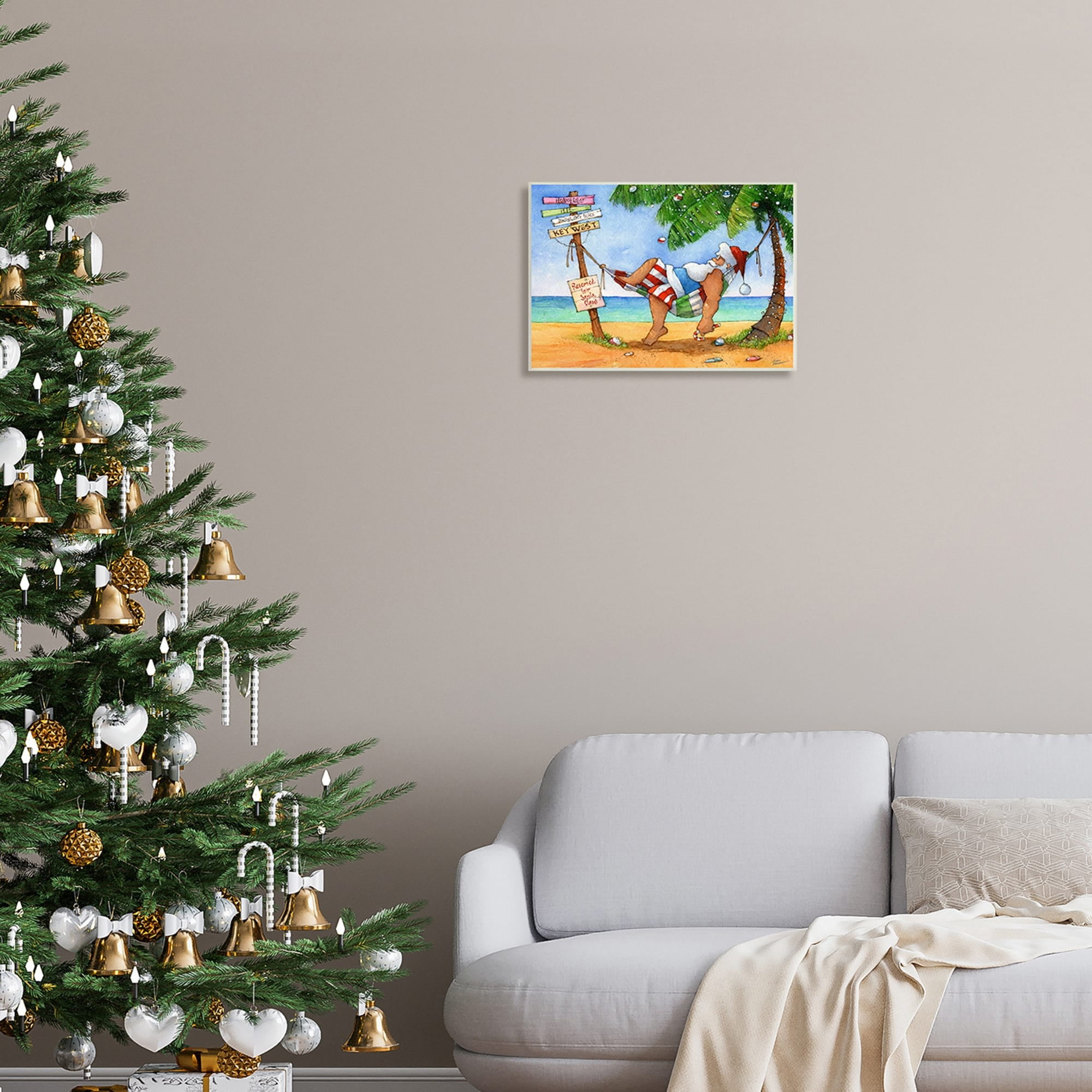 Tropical Santa Claus Resting Hammock Festive Palm Tree Holiday Painting Unframed Art Print Wall Art