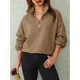 thumbnail image 2 of xiaxaixu Women's Spring Autumn Loose Sweatshirt Solid Color Long Sleeve Half Zip Up Pullover, 2 of 9