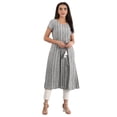 thumbnail image 1 of Round Neck Striped Liva Kurta - Charcoal-Large, 1 of 5