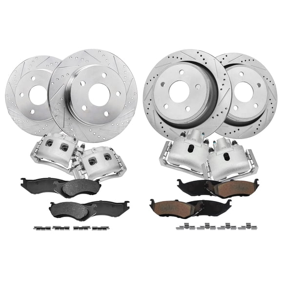 Detroit Axle - Brake Kit for 2002-2005 Dodge Ram 1500, 2005-2006 Dodge Durango, 13.23'' Front and 13.86'' Rear Drilled & Slotted Brake Rotors Ceramic Brake Pads Brake Calipers Replacement