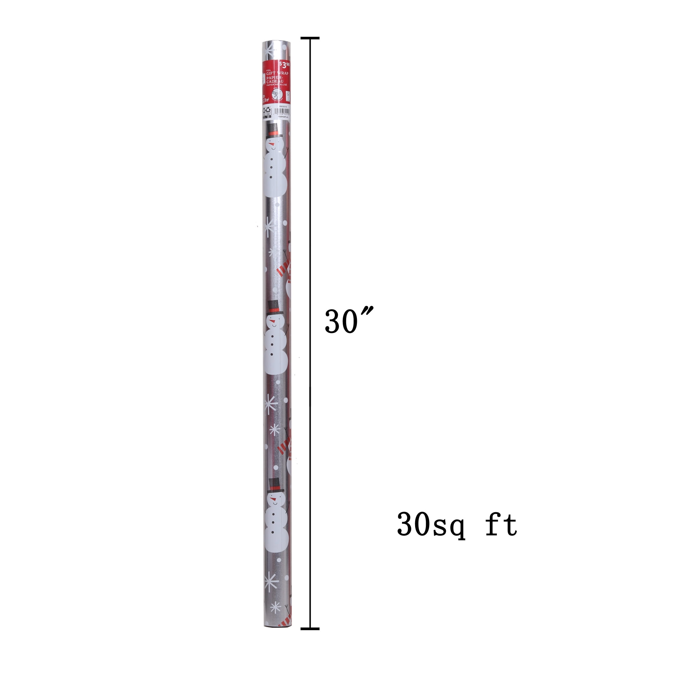 Holiday Time Silver and Red Foil Christmas Wrapping Paper, 30 Sq ft, 30IN FL SNMN WRAP