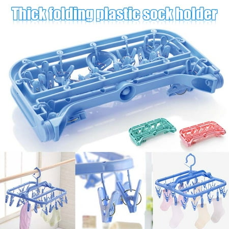 

Foldable Socks Hanger Clip and Drip Hanger Collapsible Portable Plastic Laundry Underwear Hanger with 26 Clothespins New