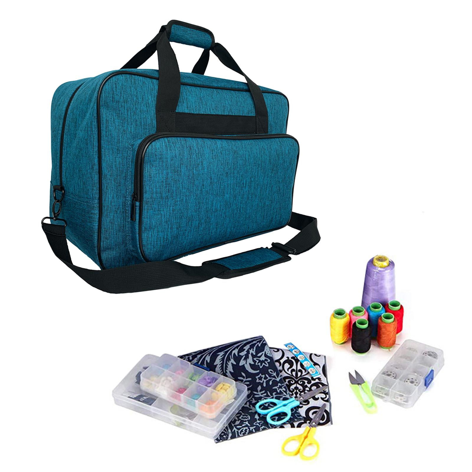 TLBTEK Blue Sewing Machine Carrying Case,Universal Canvas Carry Tote  Bag,Portable Padded Storage Dust Cover with Pockets for Sewing Machine