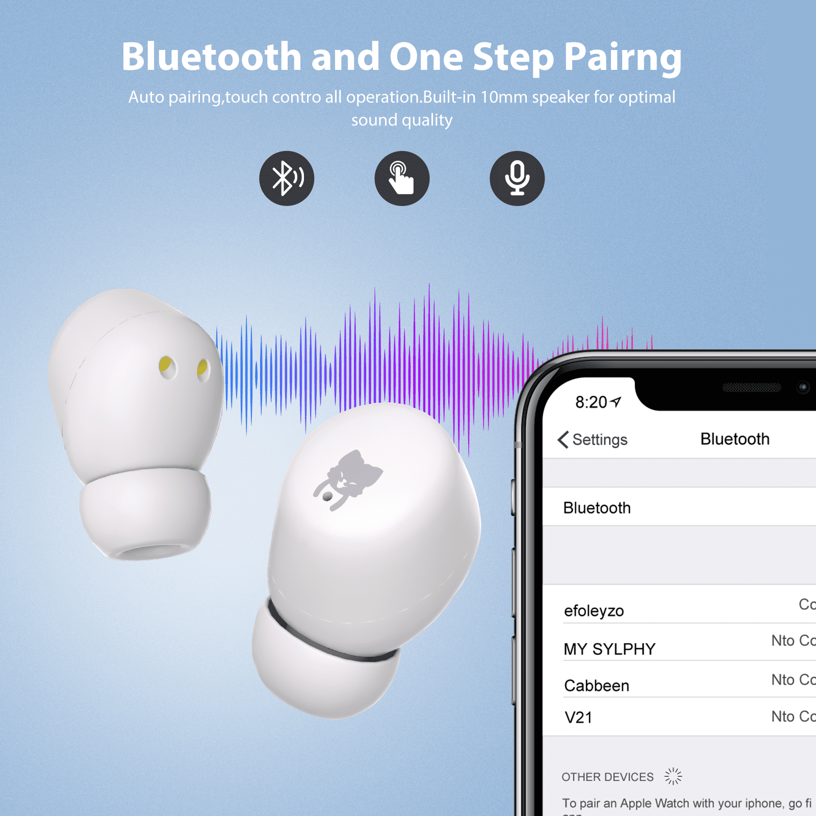 Kids Earbuds, Adorable Koala Bluetooth Headphones for Girls Boys, 85dB Volume Limited, Built-in Mic, 30H Playtime, Safe Material, Lightweight, Touch Control, Earbuds for School,with 3* Earcips(S,M,L)
