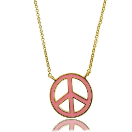 Molly and Emma 18k Gold Overlay Children's Enamel Peace Symbol Necklace