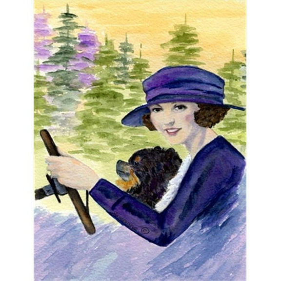 Lady driving with her Pomeranian Flag - Garden Size, 11 x 15 in.