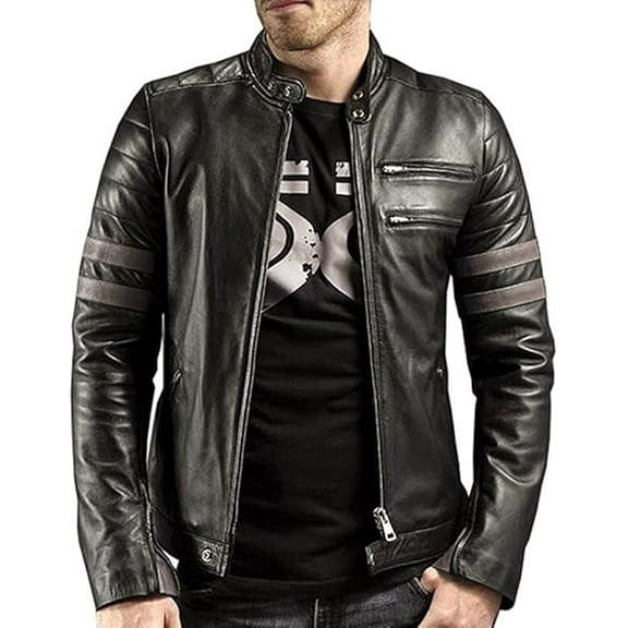 Men's Genuine Black Lambskin Leather Jacket Motorcycle Biker Jacket A494