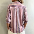 thumbnail image 4 of PBFRDSJ Womens 3/4 Sleeeve Striped Button Down Shirt Vintage Collar Loose Fit Casual Blouse for Office Business, 4 of 6