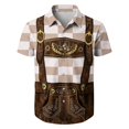 thumbnail image 2 of Men's Oktoberfest Lederhosen Graphic Button Down Shirt, Short Sleeve Plaid Top, 2 of 4