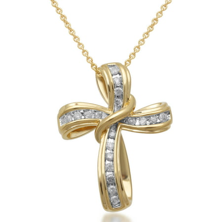 1/4 Carat T.W. 18kt Yellow Gold over Sterling Silver Cross Pendant