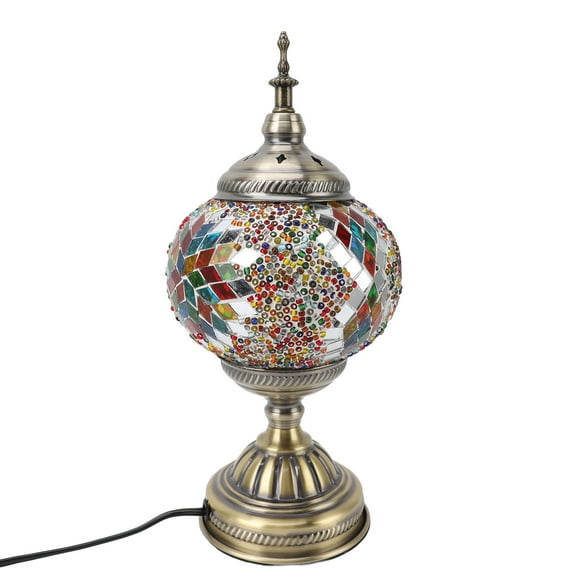 Lamp Mosaic Glass Table Lampshade Vintage Bronze Metal Base Handmade Colorful Marrakech Turkish Lampshade