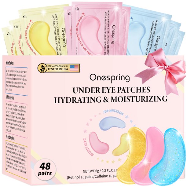 Caja de regalo de mascarillas para ojos Onespring, 48 pares, cafeína, retinol y oro