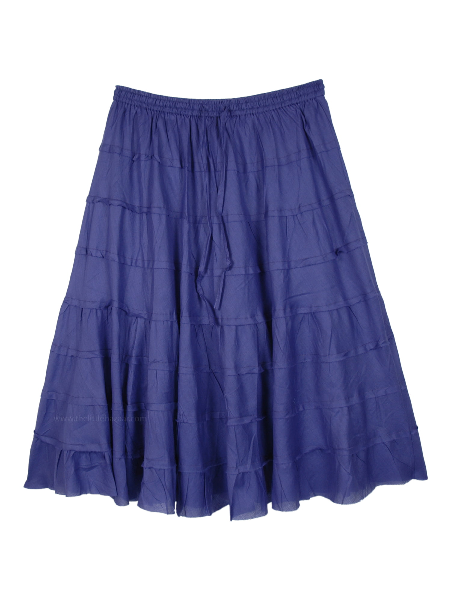 Knee Length Midnight Blue Tiered Short Summer Cotton Skirt - Walmart.com