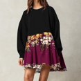 thumbnail image 1 of DecSea Women Oversized Patchwork Sweatshirt Dress Long Sleeve Drop Shoulder Crewneck Pleated Color Block Mini Dress, 1 of 5