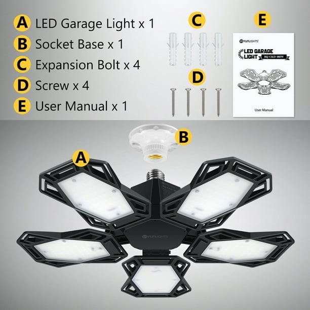1 Lampe De Garage LED 180 W, Lampe De Sous-sol LED Lumineuse Déformable 18  000