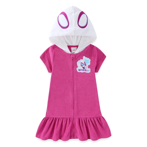 Marvel Spider-Gwen Ghost Spider Hooded Swimsuit Cover-Up Zip-Up Beach Robe (Girls), Sizes 2T-5