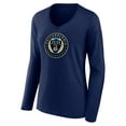 thumbnail image 2 of Women's Navy Philadelphia Union Official Logo Long Sleeve V-Neck T-Shirt, 2 of 3