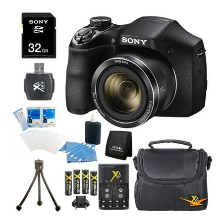 Sony DSC-H300/B DSCH300 H300 H300B DSCH300/B Digital Camera (Black) Bundle with High Speed 32GB High Speed Card, Rechargeable AA Batteries and AC/DC Charger, SD Card Reader, Table Top Tripod, LCD Scr