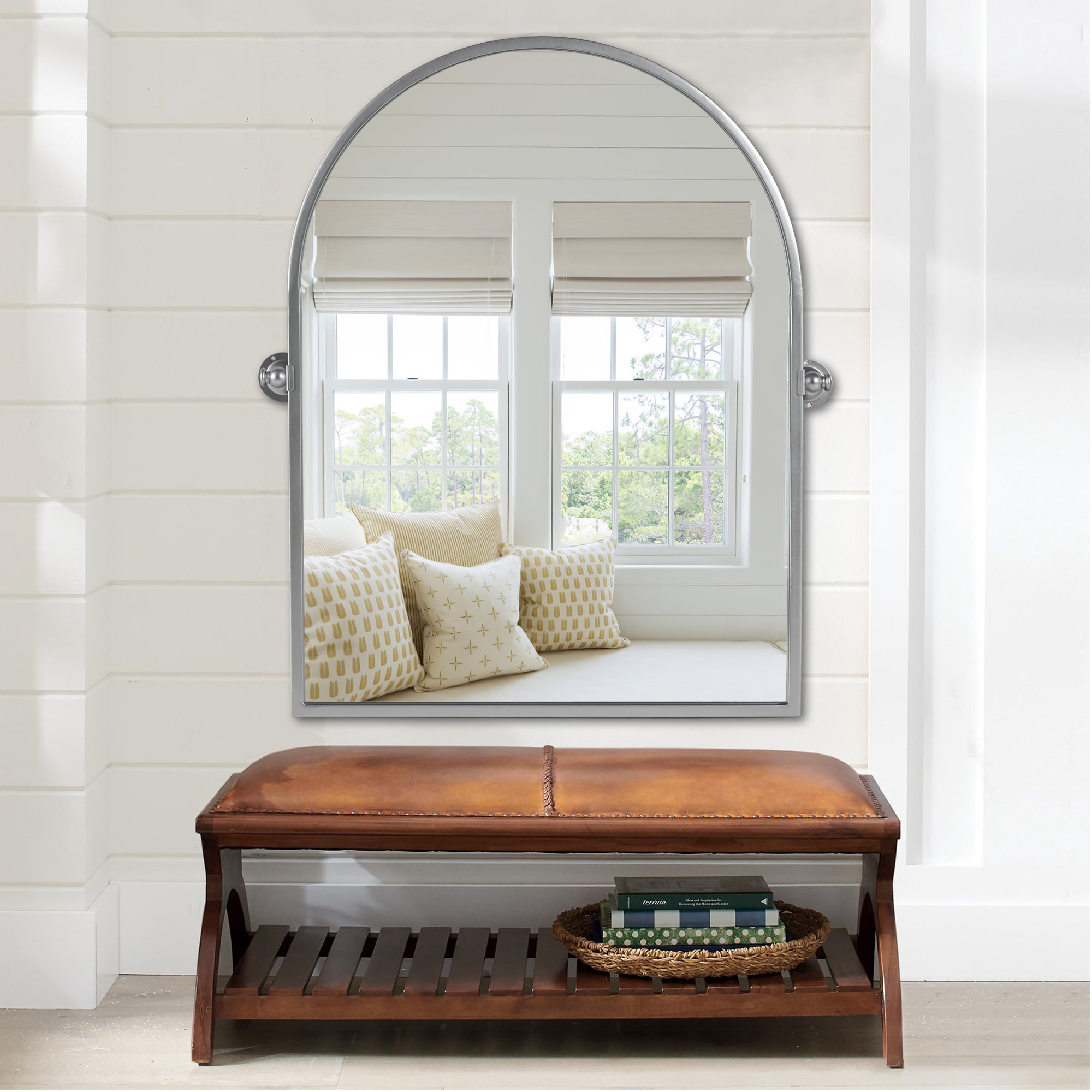Arched Wall Mirror Small Arch Mirror Wall-Mounted Mirror 36"x24",Sliver,Iron
