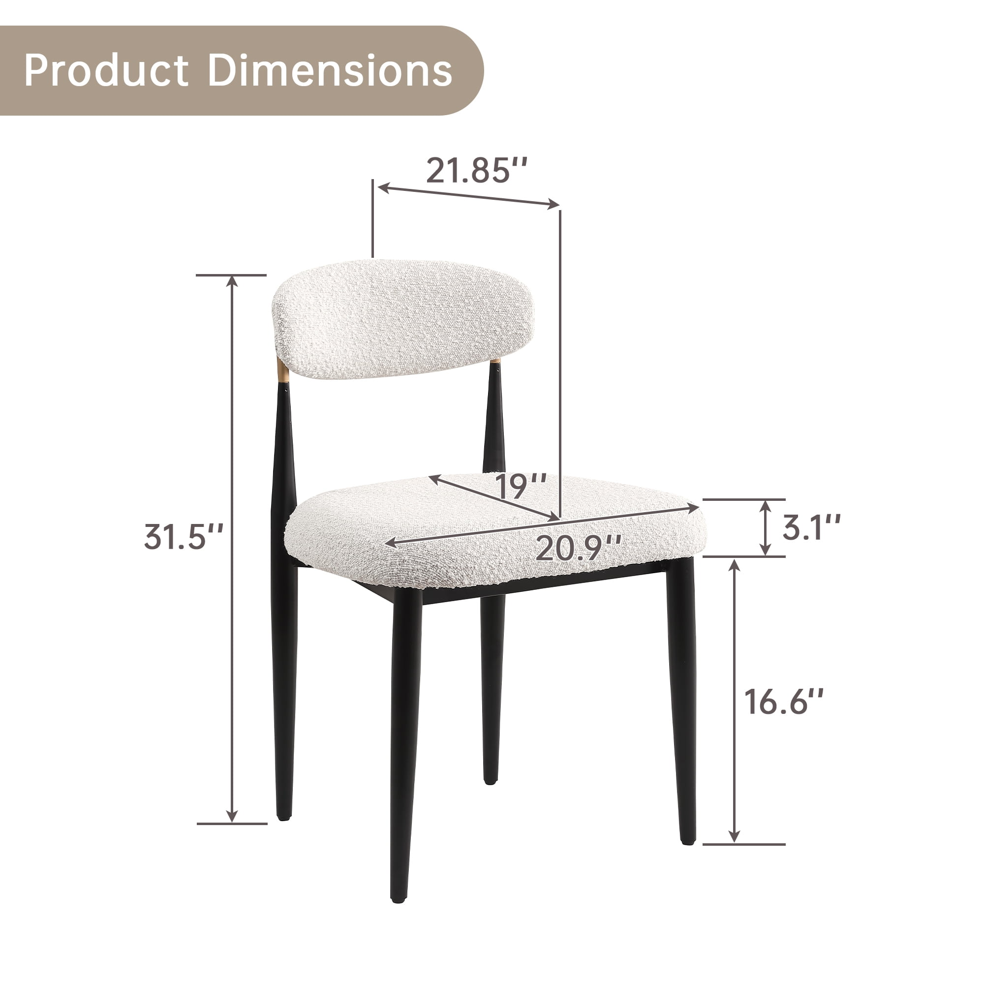 Morden Fort Boucle White Dining Chairs Set of 6, Mid-Century Boucle Chairs for Kitchen, Reception, Living Room, Apartment