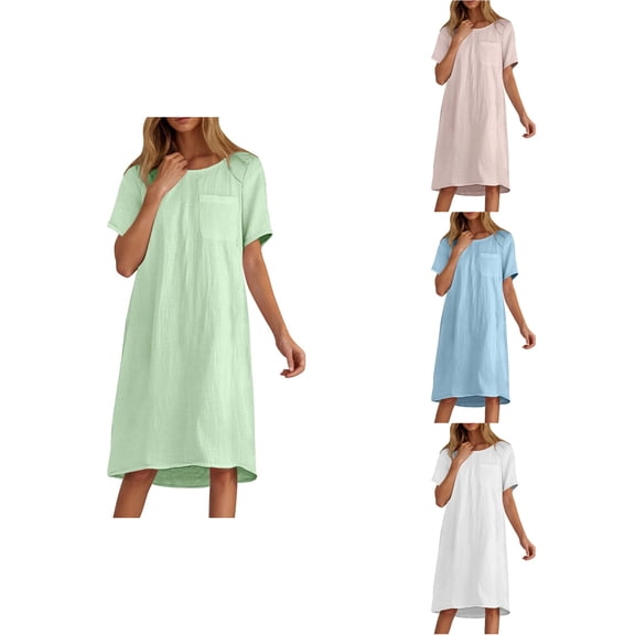 Antinious Women Short Sleeve Pocket Fashion Cardigan Casual Long Dress