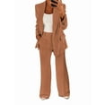 thumbnail image 2 of Women 2 Piece Outfits Plus Size Business Casual Long Sleeves Lapel Top Straight Leg Pants Suits Coffee S, 2 of 5