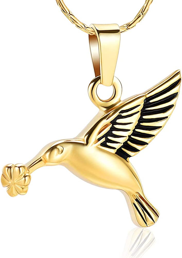 Hummingbird Cremation Urn Necklace - Stainless Steel Memorial Keepsake Pendant For Ashes, Personalized Engraving Option, With Fill Kit