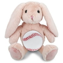 DolliBu Super Soft Baby Pink Rabbit Stuffed Animal with Baseball Plush - Soft Huggable Bunny, Playtime Plush Toy, Cute Farm Life Gift, Super Soft Plush Doll Animal Toy for Kids and Adults - 8 Inches